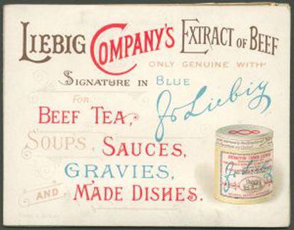 Postal publicitaria de finales del siglo XIX de la Liebig Extract of Meat Company.