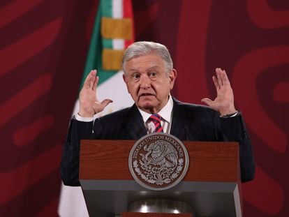 El presidente de México, Andrés Manuel López Obrador, durante su conferencia de prensa matutina de este jueves.