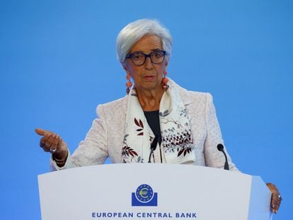 La presidenta del BCE, Christine Lagarde, durante la reunión de julio celebrada por la entidad en Fráncfort.