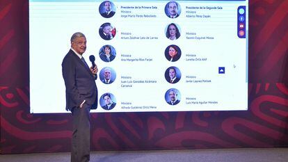 Andrés Manuel López Obrador habla sobre los ministros de la SCJN durante una de sus conferencias matutinas.