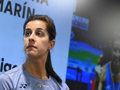 Carolina Marín, durante la rueda de prensa.