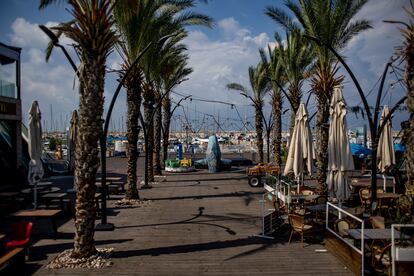 El puerto de Ashkelon, Israel, totalmente vacío este lunes tras un aviso de lanzamiento de cohetes desde la Franja de Gaza. 