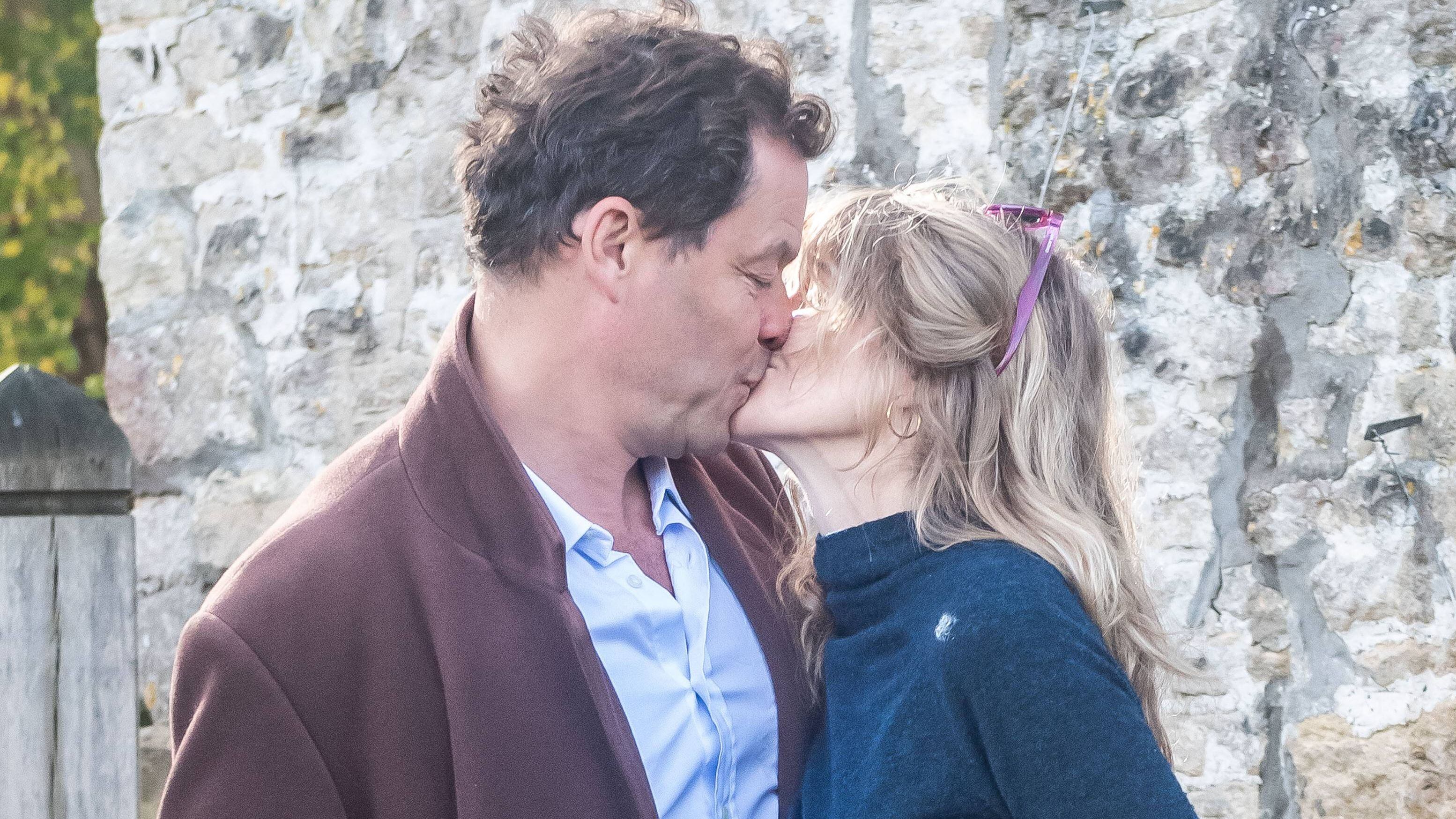 COTSWOLDS, ENGLAND - OCTOBER 13: Dominic West and wife Catherine FitzGerald make a statement to press outside their Cotswolds home after Dominic was seen kissing actress Lily James whilst in Rome on October 13, 2020 in Cotswolds, England. (Photo by GlosPics/MEGA/GC Images)