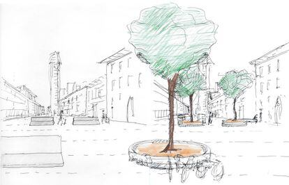Boceto de una de las barreras verdes de Stefano Boeri para Florencia.