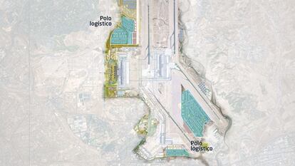 Áreas del primer desarrollo logístico de Madrid-Barajas (sombreadas en color azul).