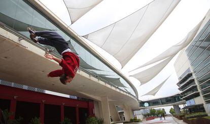 Demostraciones de parkour, durante la presentación del Mulafest.