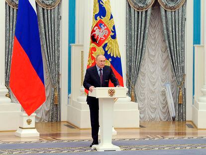 El presidente ruso Vladímir Putin este 22 de febrero desde el Kremlin.