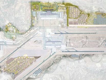 A la izquierda, en azul, la zona de la primera fase del polo logístico del Aeropuerto de Barajas.