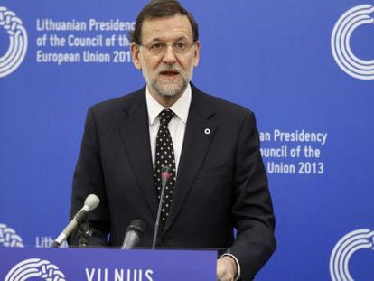 Rajoy, durante la conferencia de prensa tras la cumbre de Vilna entre la UE y seis rep&uacute;blicas exsovi&eacute;ticas.