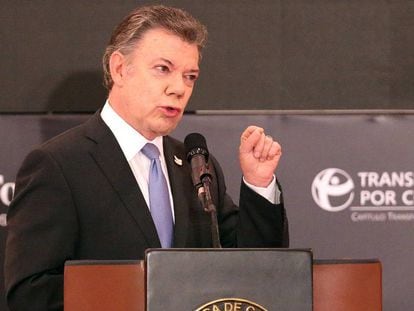 El presidente de Colombia, Juan Manuel Santos, en una charla sobre corrupci&oacute;n.