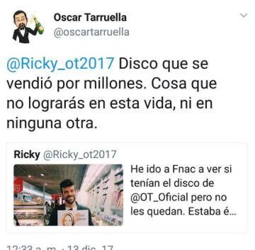 Captura del tuit de Óscar Tarruella que después borró.