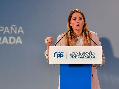 La candidata del PP al Gobierno de Baleares, Marga Prohens, este jueves, interviene ante la junta directiva regional de su partido, en Palma.