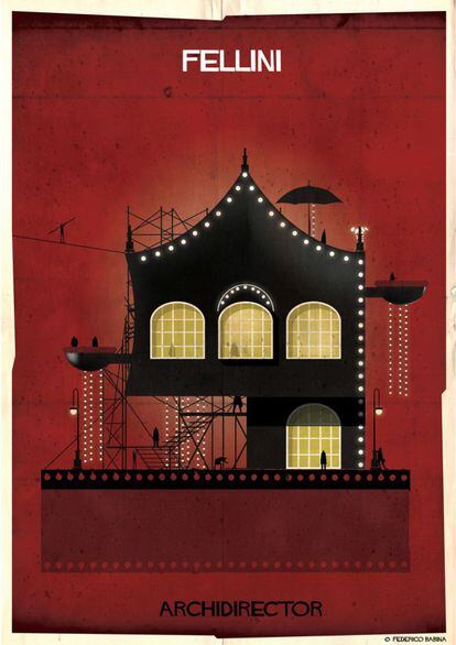La casa de Fellini, según Babina, tiene luces de feria o de circo, tramoya y un fondo rojo sangre.