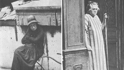 'Bouquiniste' (vendedora de libros de segunda mano) y 'Una portera con escoba', dos de las composiciones parisienses de Iliá Ehrenburg.