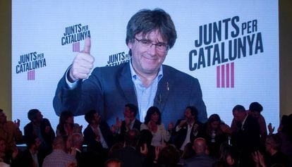 El expresidente Carles Puigdemont, en el acto de inicio de campaña.