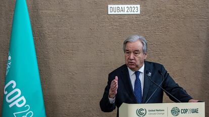António Guterres, secretario general de la ONU, este lunes en la cumbre del clima de Dubái.
