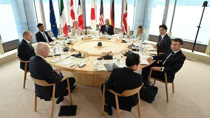 Los líderes del G7 durante un almuerzo de trabajo celebrado en Hiroshima, Japón.