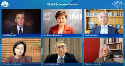 Captura de vídeo del debate virtual sobre Perspectivas de la Economía global celebrada este viernes en el Foro Económico Mundial.
