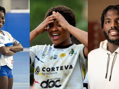 La receptora internacional de voleibol Belly Meñana, la jugadora internacional de rugby Kasandra Sylla y el lateral del Barcelona de balonmano Dika Mem.