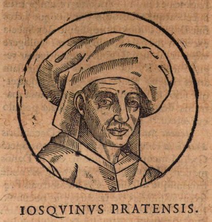 Grabado de Josquin contenido en 'Opus chronographicum orbis universi', de Petrus Opmeer (Amberes, 1611), basado en un retrato perdido del compositor que estaba en una capilla la iglesia de Santa Gúdula de Bruselas. A pesar de su pobre factura técnica, se trata de la única imagen fidedigna que nos ha llegado del posible aspecto físico del músico.