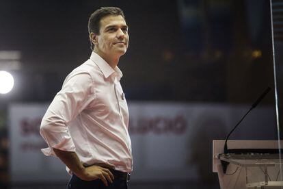 Pedro Sánchez en un momento del mitin en Barcelona.