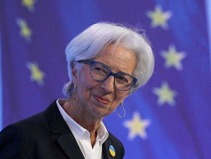 La presidenta del BCE, Christine Lagarde, en su comparecencia tras el último consejo de gobierno de la institución.