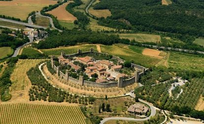 Vista aérea de Monteriggioni, en la Toscana.