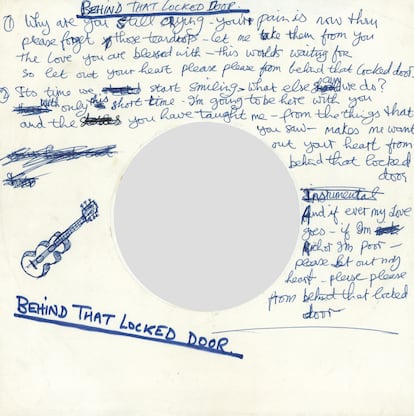 La letra escrita a mano por el propio Harrison de 'Behind That Locked Door', canción del disco 'All Things Must Pass'.