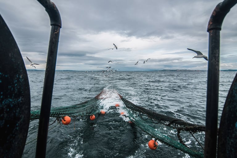 Los arrastreros de un barco de pesca frente a las costas escocesas cerca de Edimburgo.