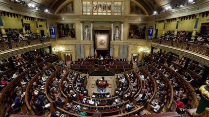 Vista general del hemiciclo del Congreso de los Diputados durante la moción de censura de Vox.