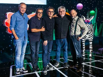 Desde la izquierda: Pepe Colubi, Andreu Buenafuente, Berto Romero, Javier Coronas y Javier Cansado, en la grabación del programa especial de 'Ilustres Ignorantes' por su 15º aniversario.