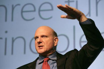 Steve Ballmer, consejero delegado de Microsoft, ayer en el Mobile World Congress de Barcelona.