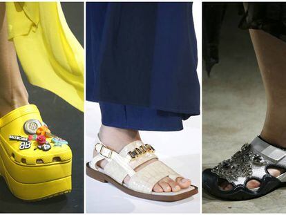 De izquierda a derecha: Crocs de Balenciaga y zapatos de Stella McCartney y Christopher Kane.