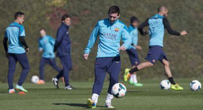 Messi, en el entrenamiento de ayer.