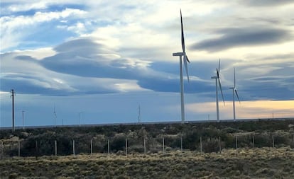 Molinos eólicos instalados en la provincia de Santa Cruz, Argentina.