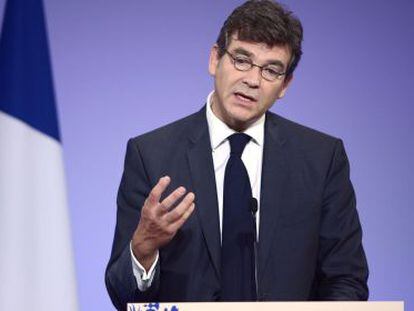 El ministro franc&eacute;s de Recuperaci&oacute;n Industrial, Arnaud Montebourg, en la rueda de prensa de esta ma&ntilde;ana. 