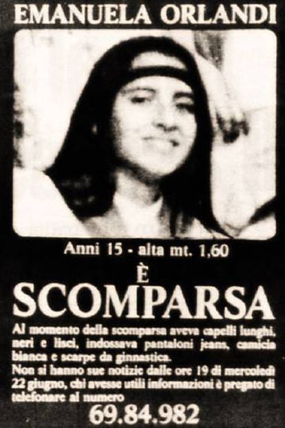 Anuncio de la desaparición de Emanuela Orlandi que se colgó en las calles de Roma.