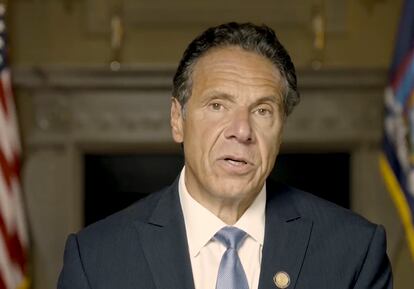 Image of New York Governor Andrew Cuomo in a recording where he defends his innocence.