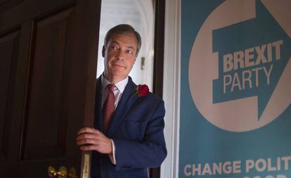 El líder del Brexit Party, Nigel Farage, este martes en un acto de la formación en Londres