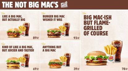 Los menús que ha lanzado Burger King burlándose del Big Mac.