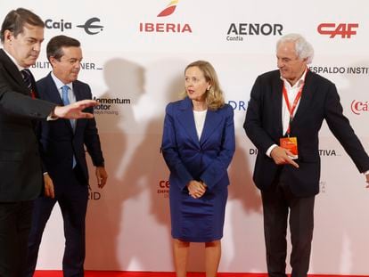 La vicepresidenta Nadia Calviño en el acto del primer Fórum sobre Liderazgo Empresarial y Directivo "Madrid Leaders Forum".