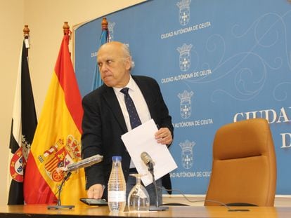 El consejero de Sanidad, Consumo y Gobernación del Gobierno de Ceuta, Javier Guerrero (PP), en una comparecencia en enero de 2021.