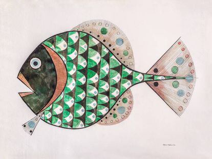 'Aldemir Martins Peixe' (pez), un dibujo de tinta china y acuarela de 1957.
