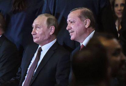 Los presidentes ruso y turco, Vlad&iacute;mir Putin y Recep Tayyip Erdogan.