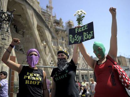 Manifestaci&oacute;n en Barcelona en apoyo a las Pussy Riot. 