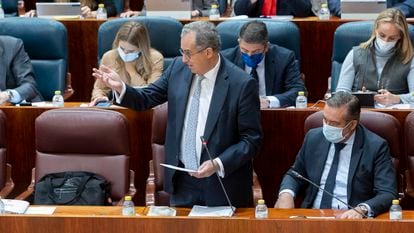 El portavoz del Gobierno regional, Enrique Ossorio, en la Asamblea de Madrid, este jueves.