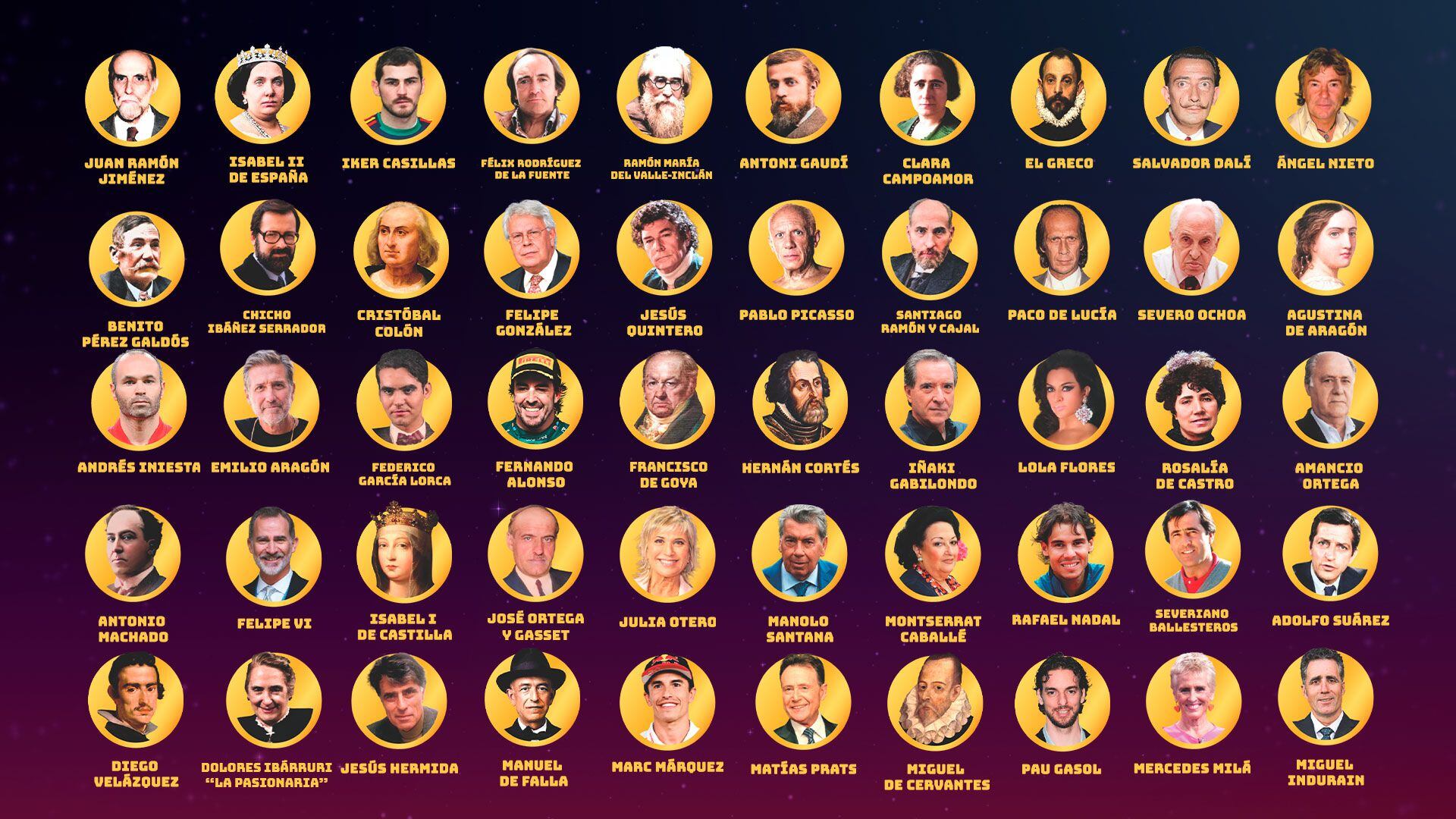 El mosaico con los 50 españoles seleccionados para las votaciones de 'El mejor de la historia'.