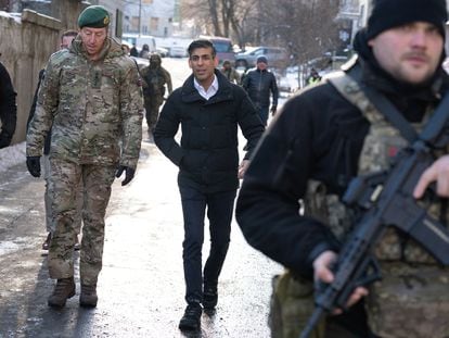 El primer ministro británico, Rishi Sunak, durante su visita a Kiev el 12 de enero.