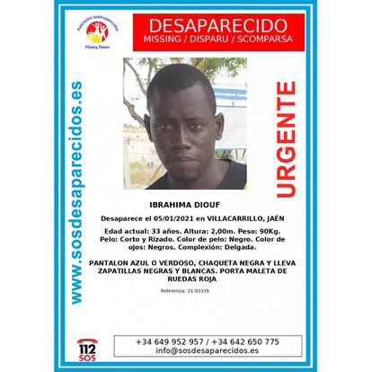 Cartel de búsqueda de Ibrahima, difundido por SOS desparecidos.