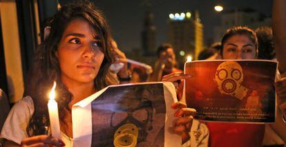 Sirios residentes en Beirut protestan contra los ataques qu&iacute;micos del pasado 21 de agosto.